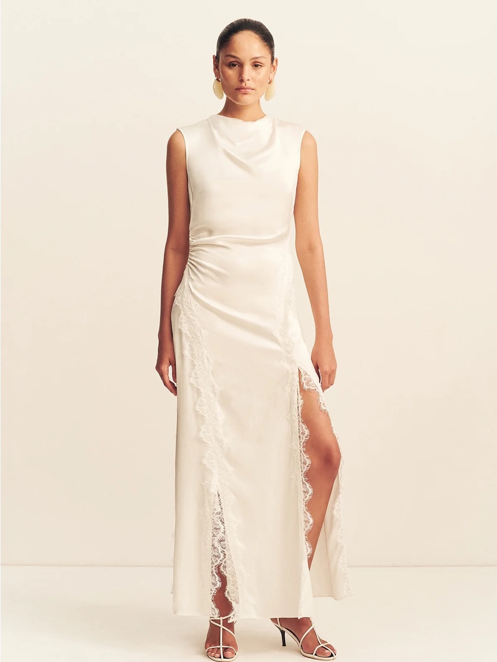 Shona Joy White Lace-Trim Satin Slip Dress - Picture 2 of 6